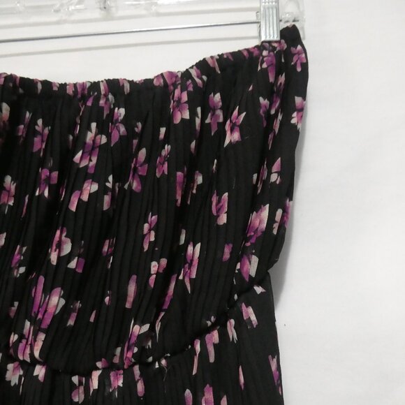 XAI | large | Strapless Fully Lined Sheer Black Floral Dress | Purple Flowers - Picture 5 of 16